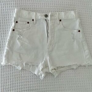 White distressed denim shorts